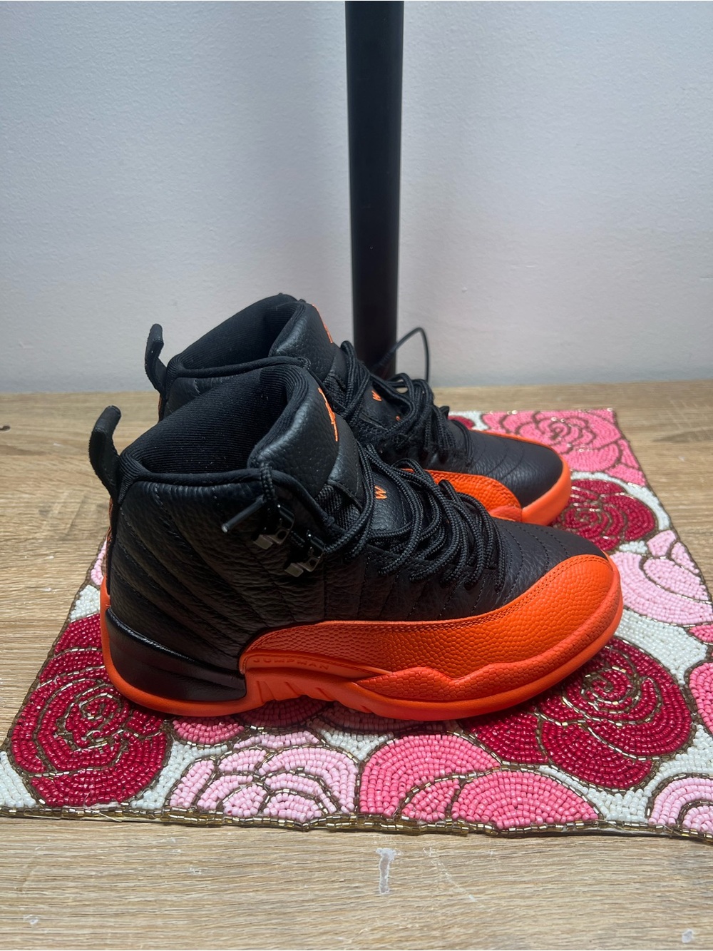 Jordan Kids Black and Orange Retro High-Top Sneakers